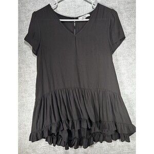 Anthropologie Ro & De Black Blouse Peplum Tunic Tiered Size Small Button Back